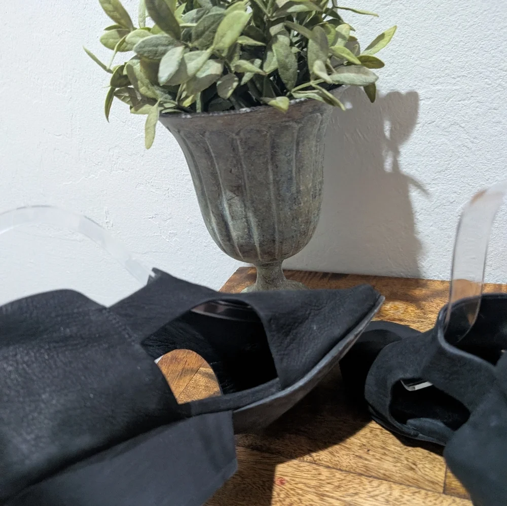 Eileen Fisher Black Leather  Iris‎ Sandals Wedges Size 8.5